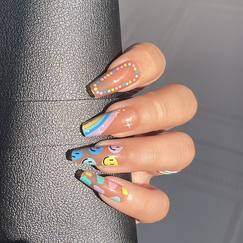 Venta al por mayor de plástico Rainbow Polka Dot Smiley Face Wear Nail Art